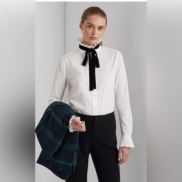 Lauren Ralph Lauren Tops - NWT Ralph Lauren High White Collar Tuxedo Shirt with Velvet Tie Large Preppy